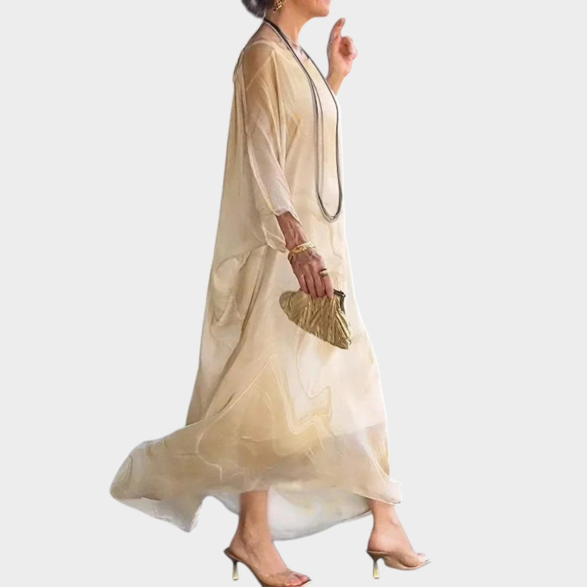 Women’s Long Sleeve Maxi Dress with Round Neck and Relaxed Fit
