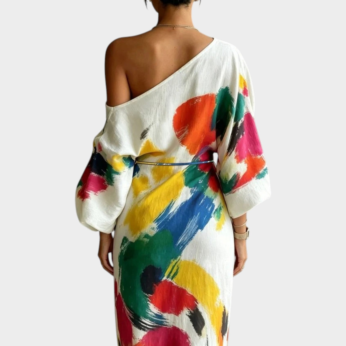 Women’s One-Shoulder Maxi Dress with Abstract Print