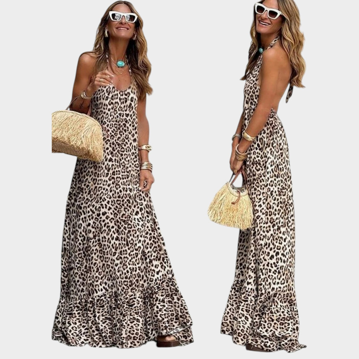 Women’s Leopard Print Maxi Dress with Relaxed Fit