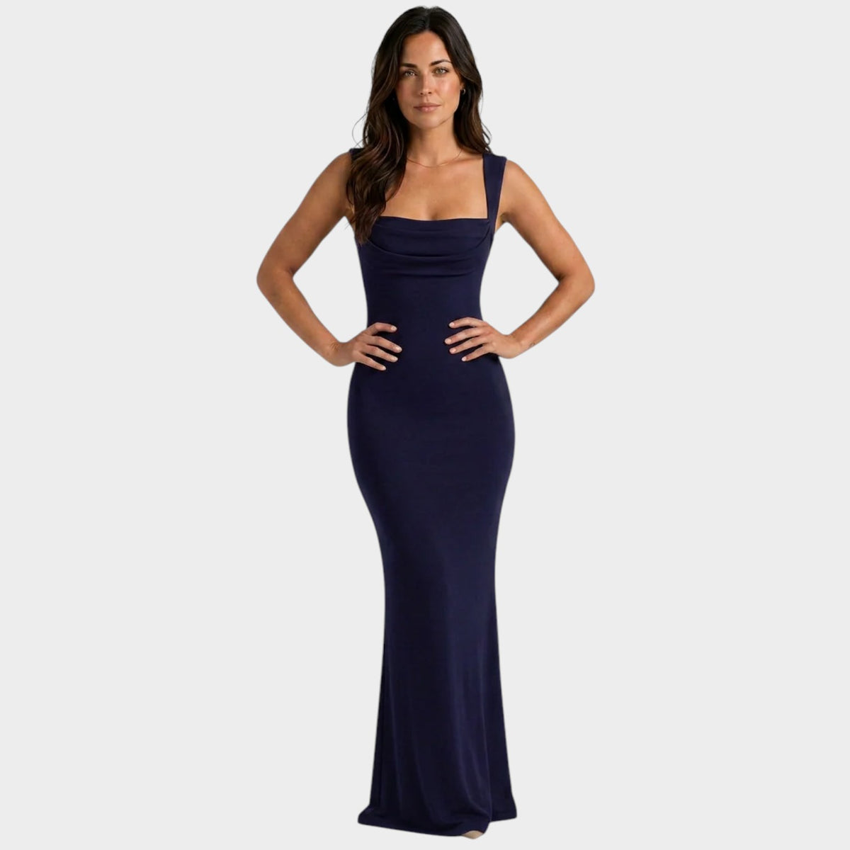 Women’s Maxi Dress with Square Neckline and Draped Bodice