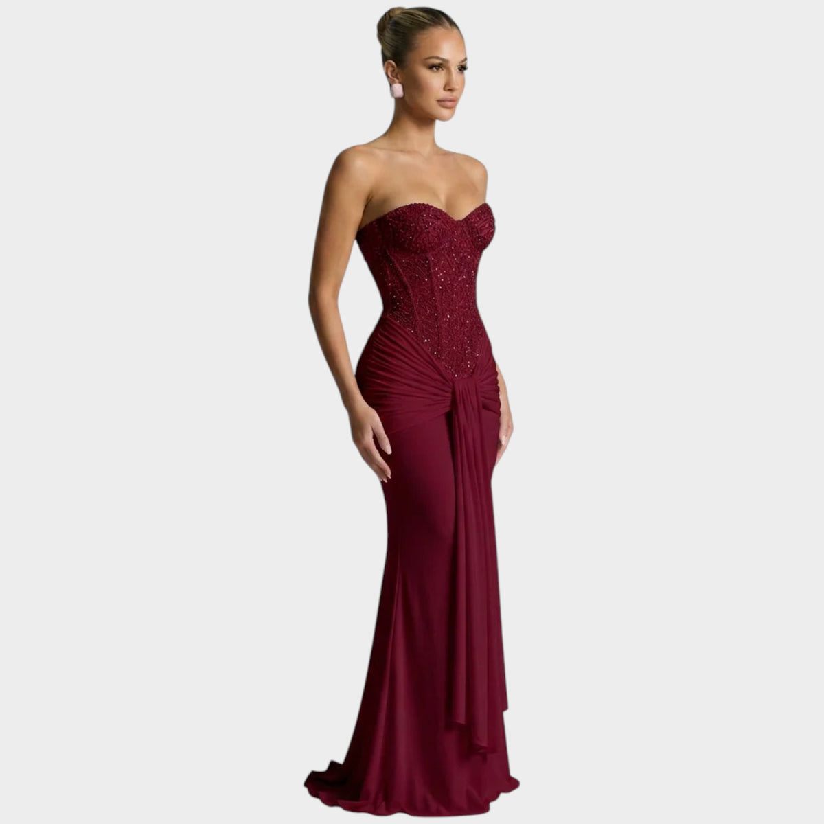 Women’s Strapless Sequin Maxi Dress with Draped Skirt