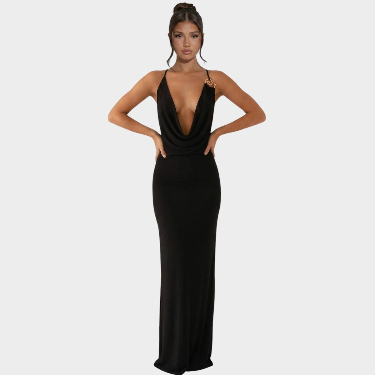 Women’s Maxi Dress with Cowl Neck Open Back