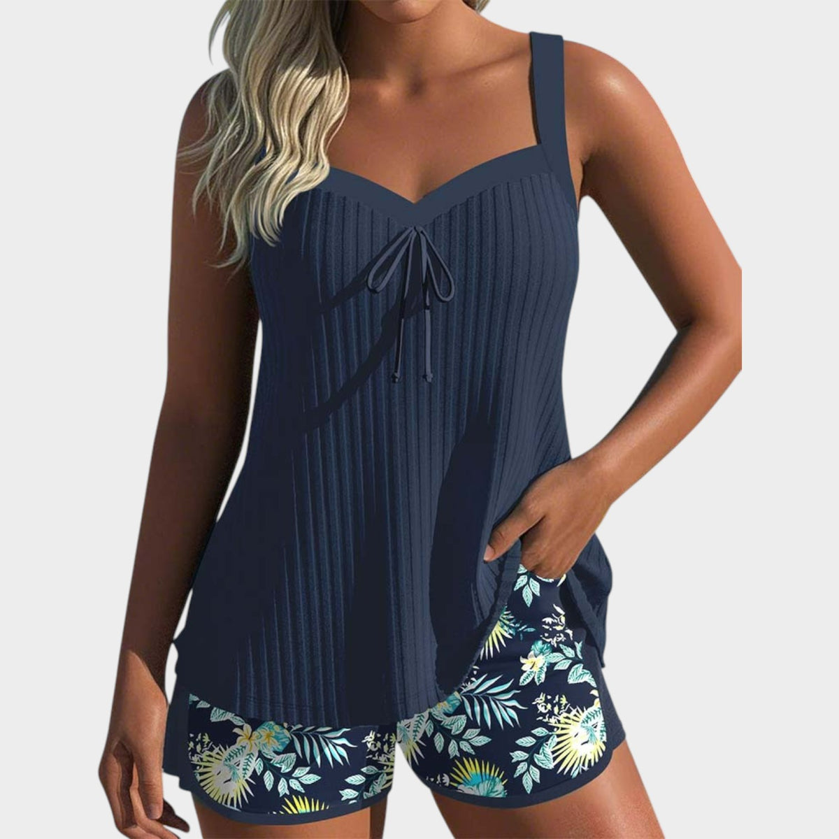Women’s Tankini Set Floral Print Sleeveless Two-Piece Swimwear