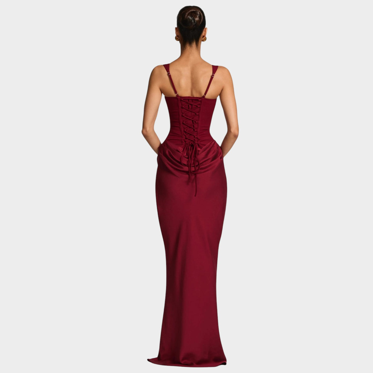 Women’s Sleeveless Maxi Evening Dress with Square Neckline and Draped Skirt