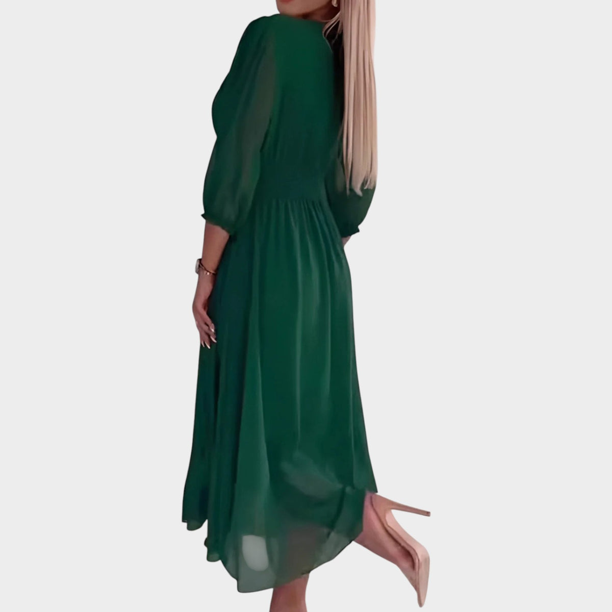 Women’s Chiffon Midi Dress with V-Neck and 3/4 Sleeves
