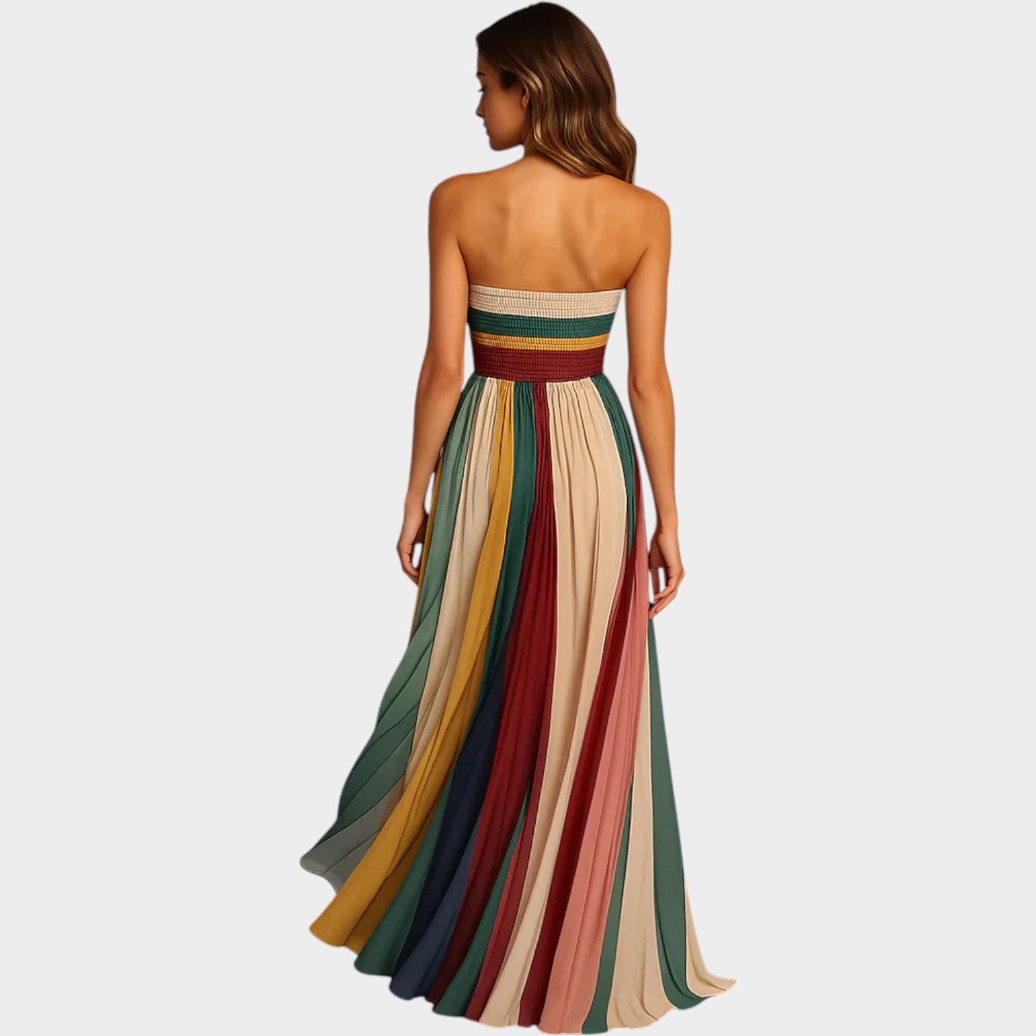 Strapless Pleated Maxi Dress