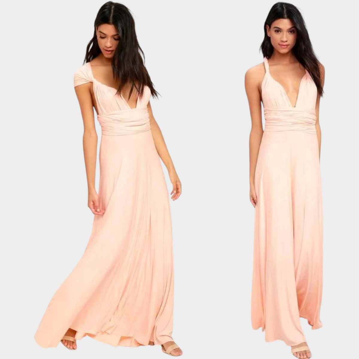 Women’s Convertible Maxi Wrap Dress with Deep V-Neck and Open Back