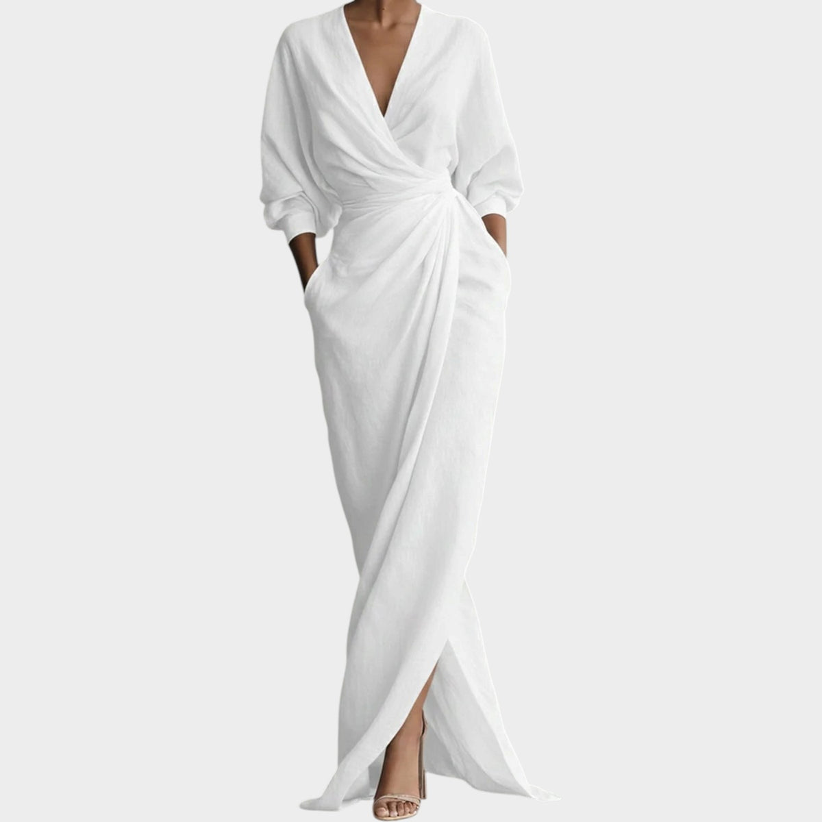 Women’s Maxi Dress with Three-Quarter Sleeves and Side Pockets