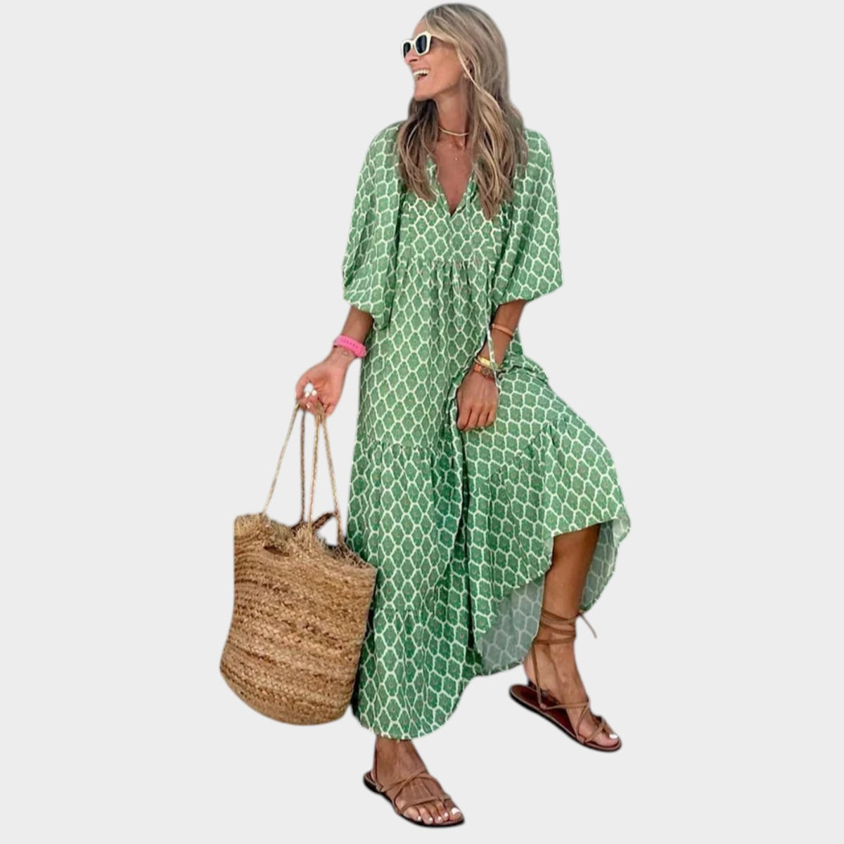 Women’s Polka Dot Maxi Dress with Boho Style and Regular Fit