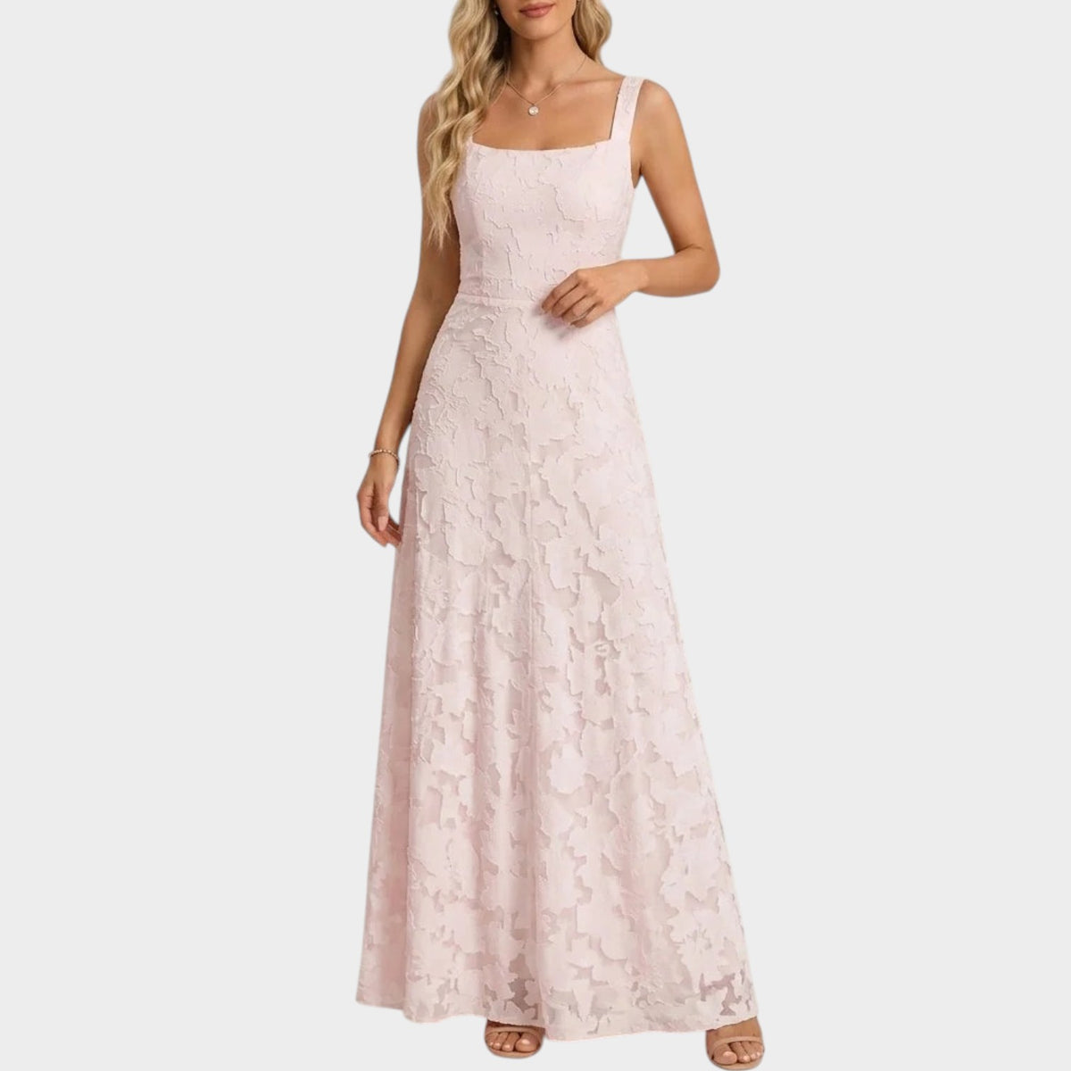 Women’s Floral Lace Maxi Dress with Square Neckline