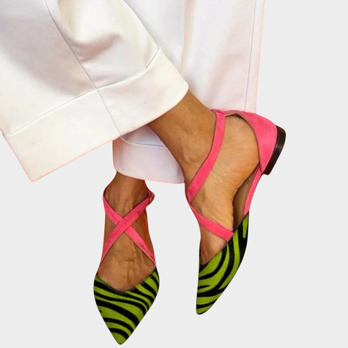 Women’s Slingback Heels Pointed Toe Striped Pattern Cross-Strap