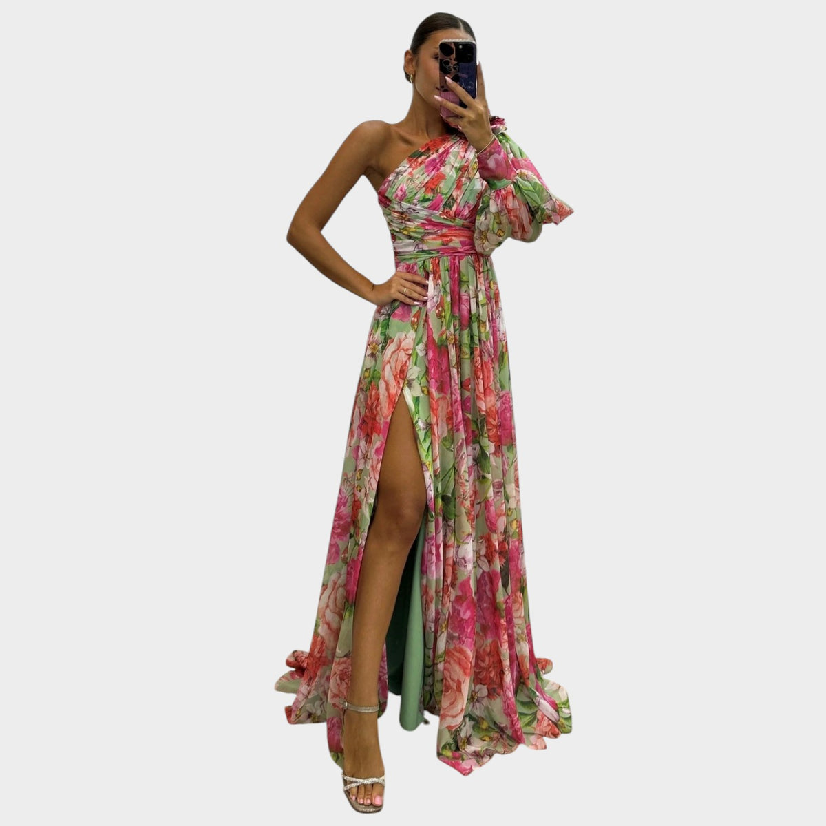 Women’s One-Shoulder Maxi Dress with Draped Waist and High Side Slit