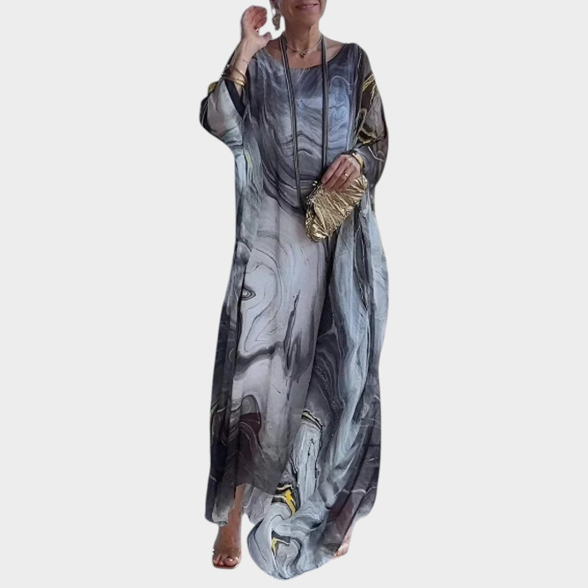 Women’s Long Sleeve Maxi Dress with Round Neck and Relaxed Fit