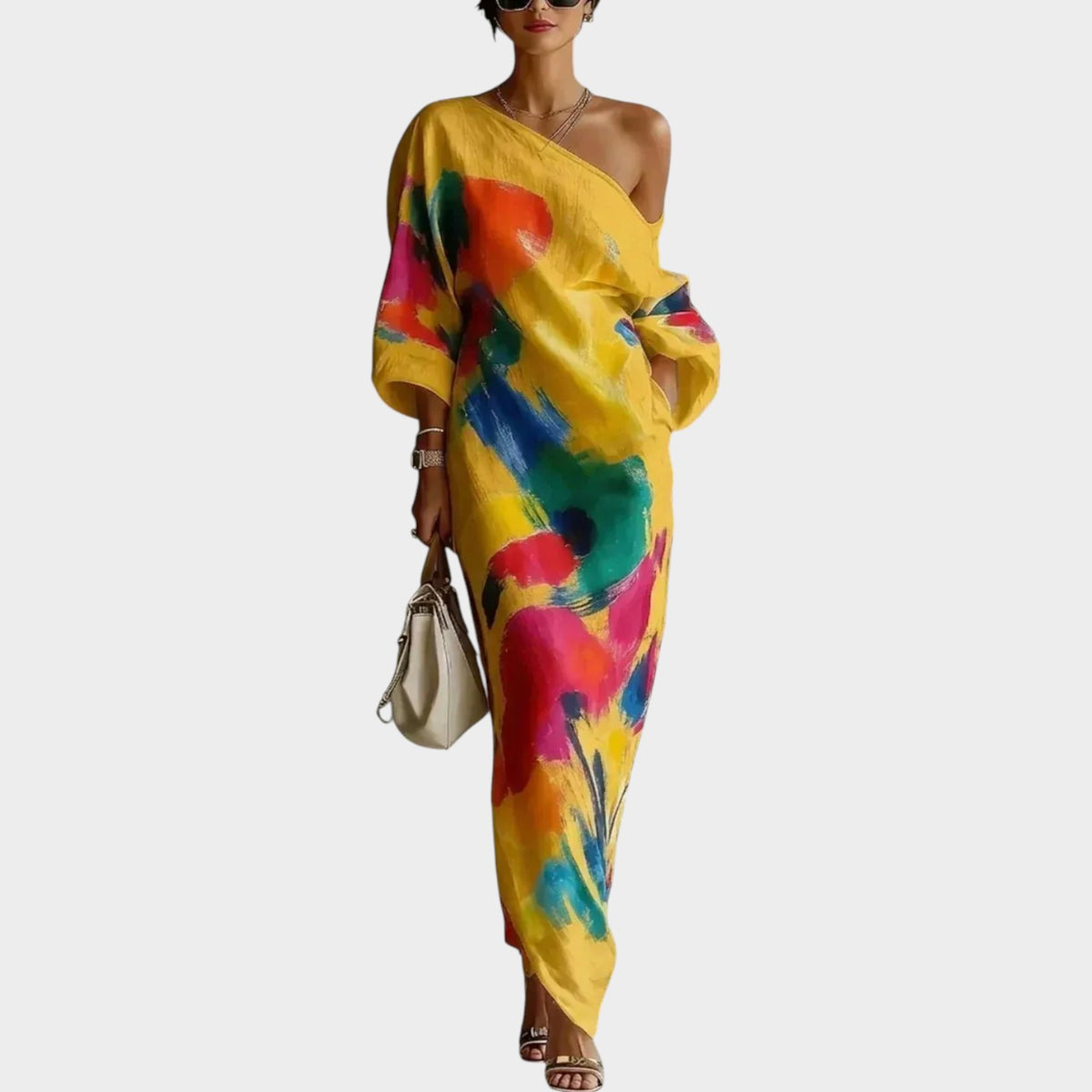 Women’s One-Shoulder Maxi Dress with Abstract Print