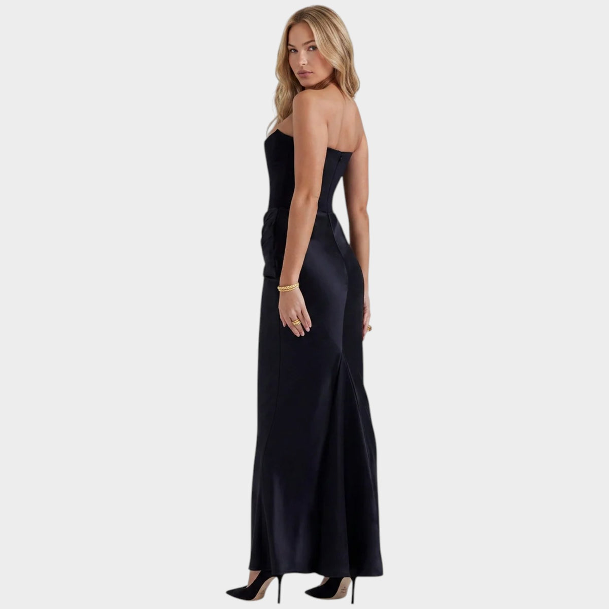 Women’s Strapless Corset Maxi Dress with Draped Waist Detail