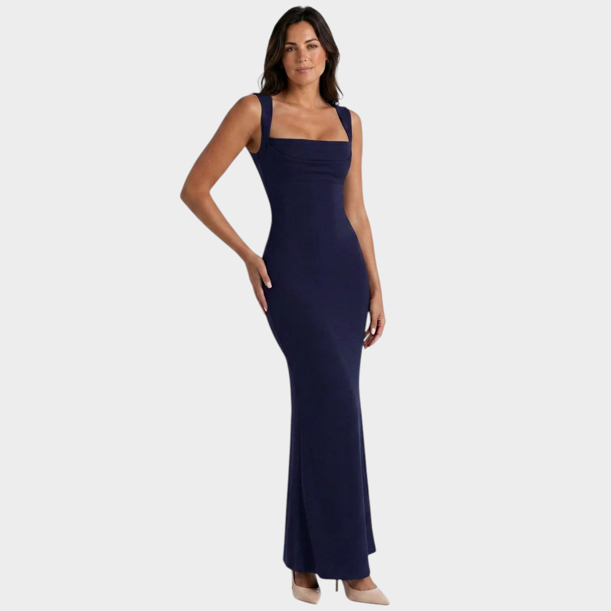 Women’s Maxi Dress with Square Neckline and Draped Bodice