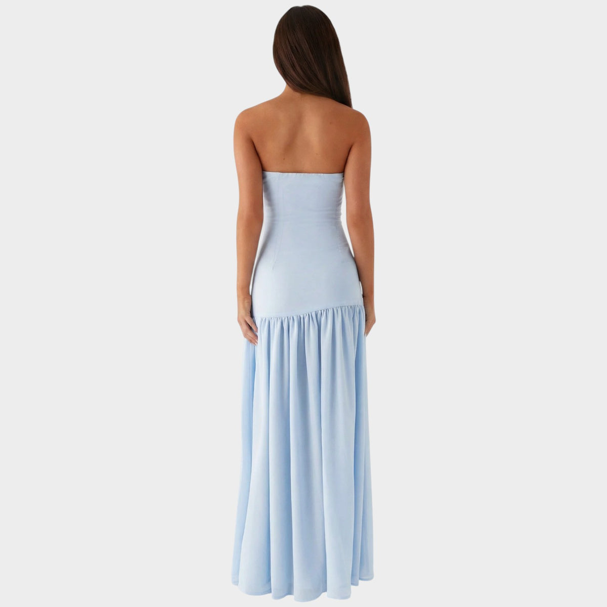 Women’s Strapless Maxi Dress with Gathered Skirt and Side Slit