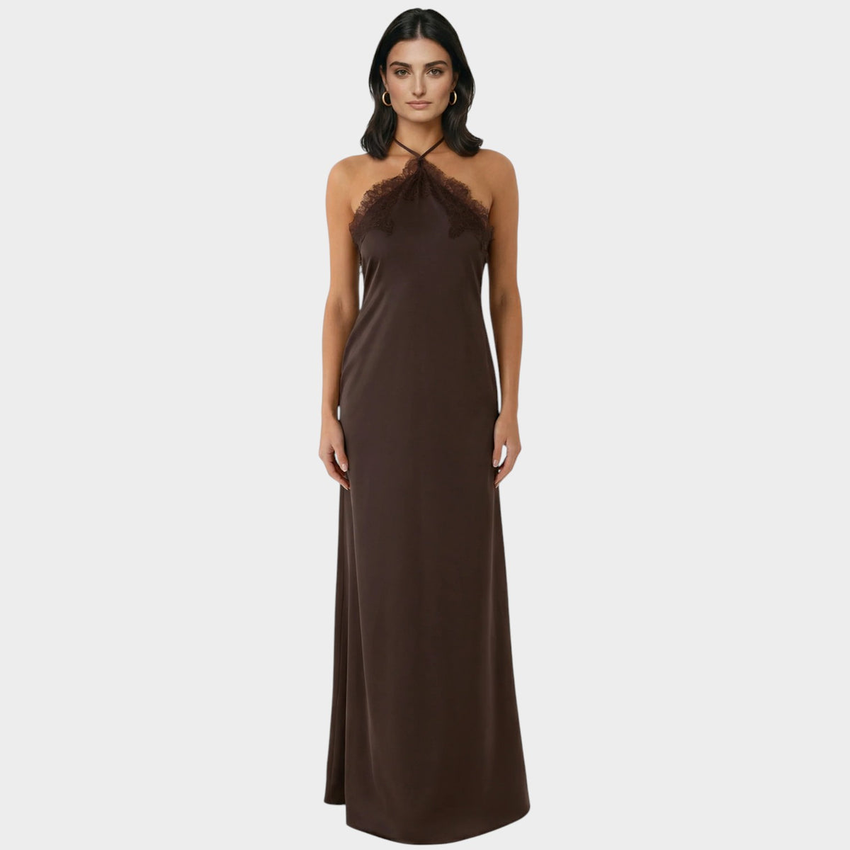 Women’s Halter Neck Maxi Dress with Lace Trim and Open Back