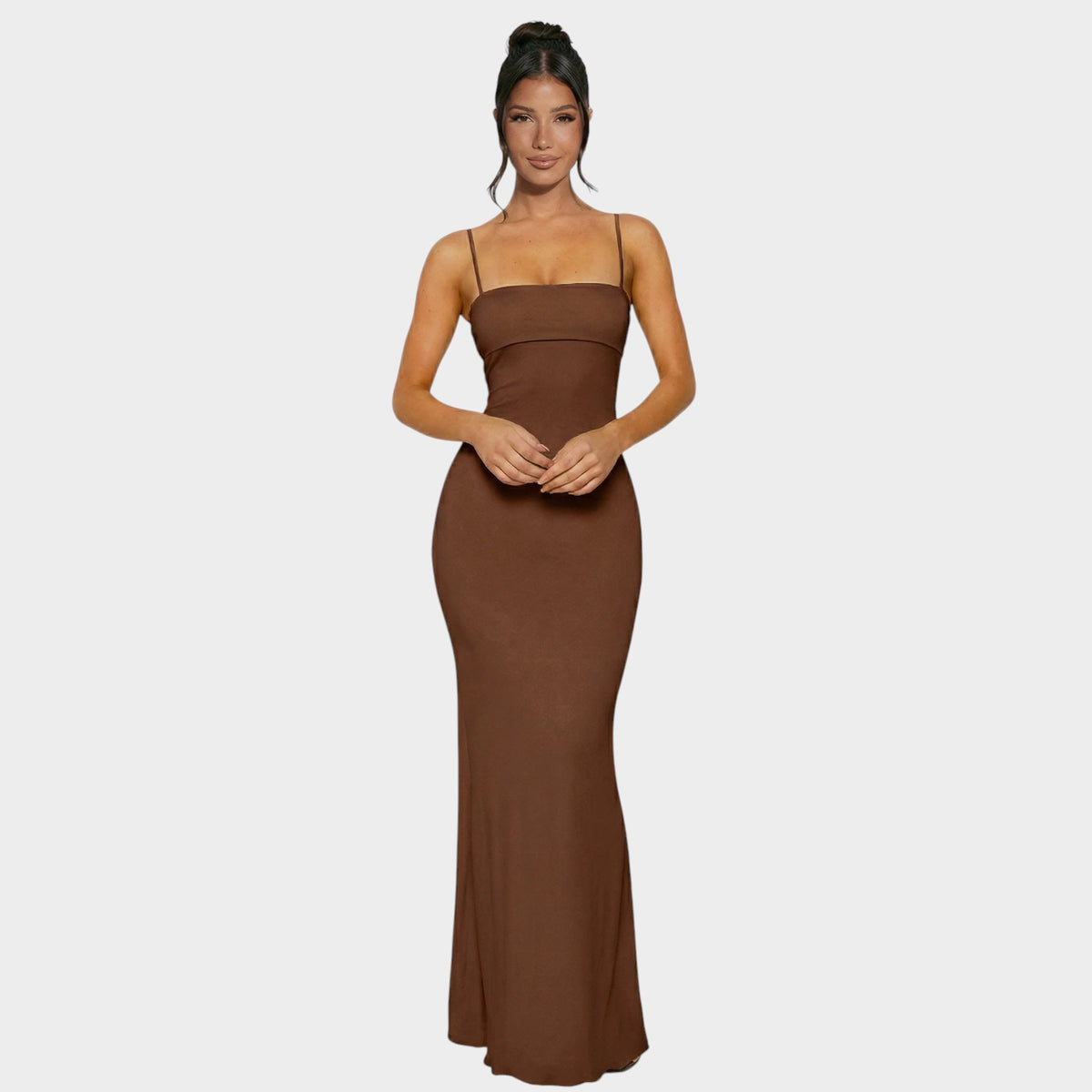 Women’s Bodycon Maxi Dress with Thin Straps and Side Cut-Out Detail