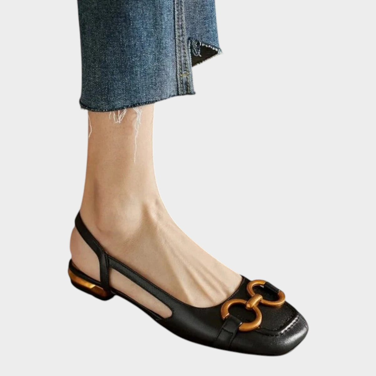 Women’s Leather Slingback Flats Buckle Detail Low Heel