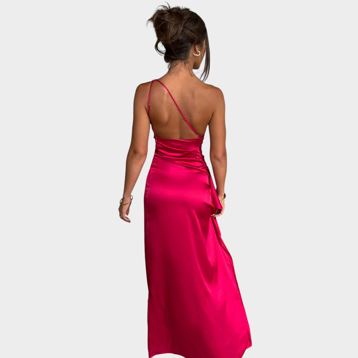 Women’s One-Shoulder Maxi Dress with Draped Detail and High Side Slit