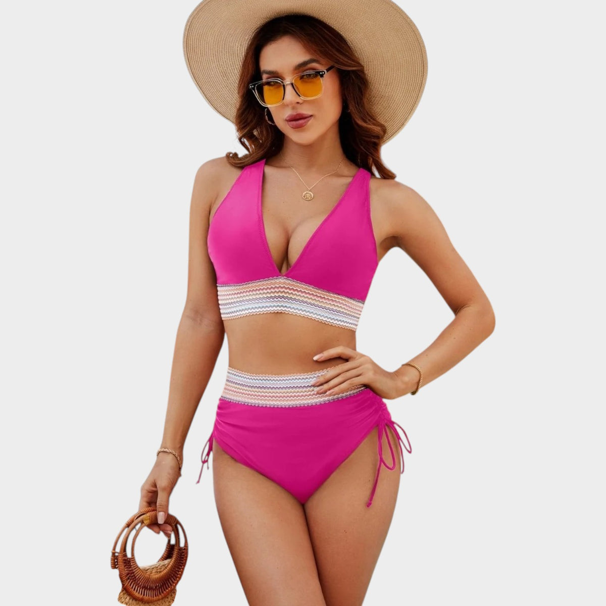 Women’s Swimsuit V-Neck Wide Straps Ruched Waist Push-Up