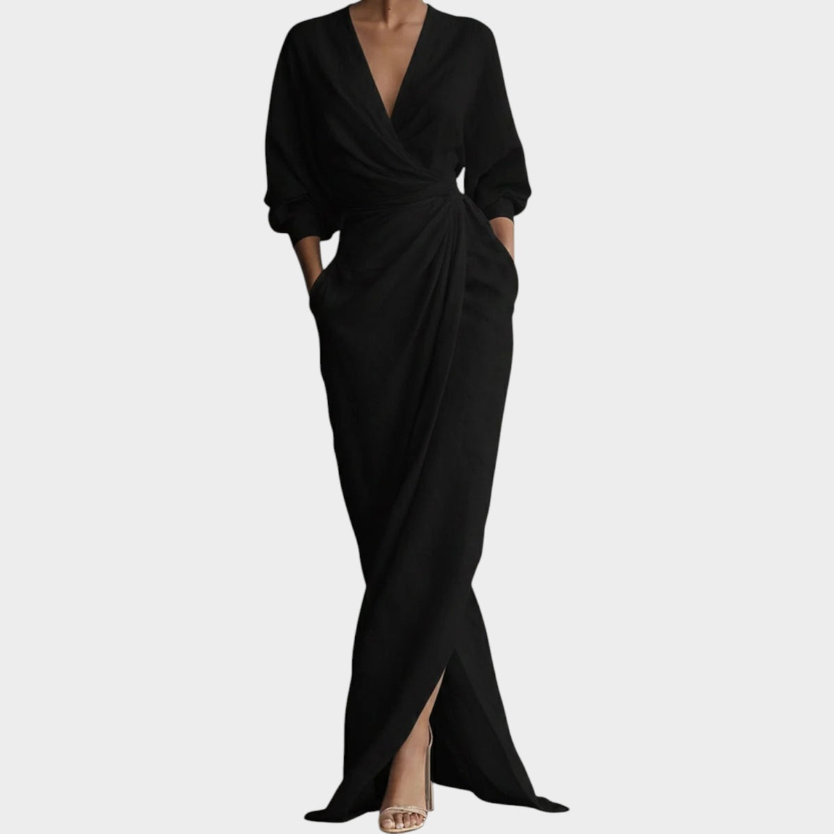 Women’s Maxi Dress with Three-Quarter Sleeves and Side Pockets