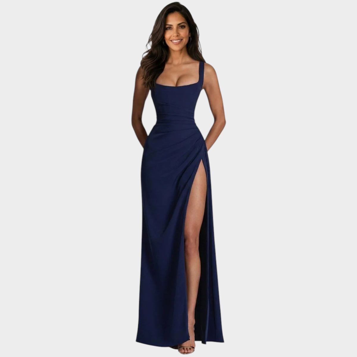 Women’s Square Neck Maxi Dress with Draped Waist