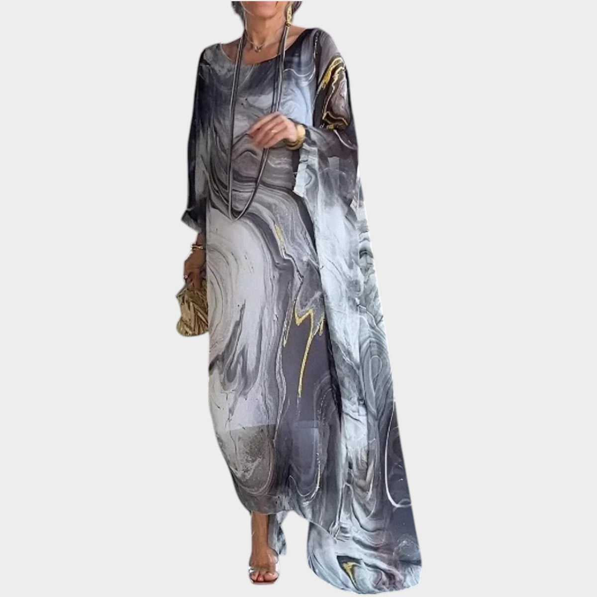 Women’s Long Sleeve Maxi Dress with Round Neck and Relaxed Fit
