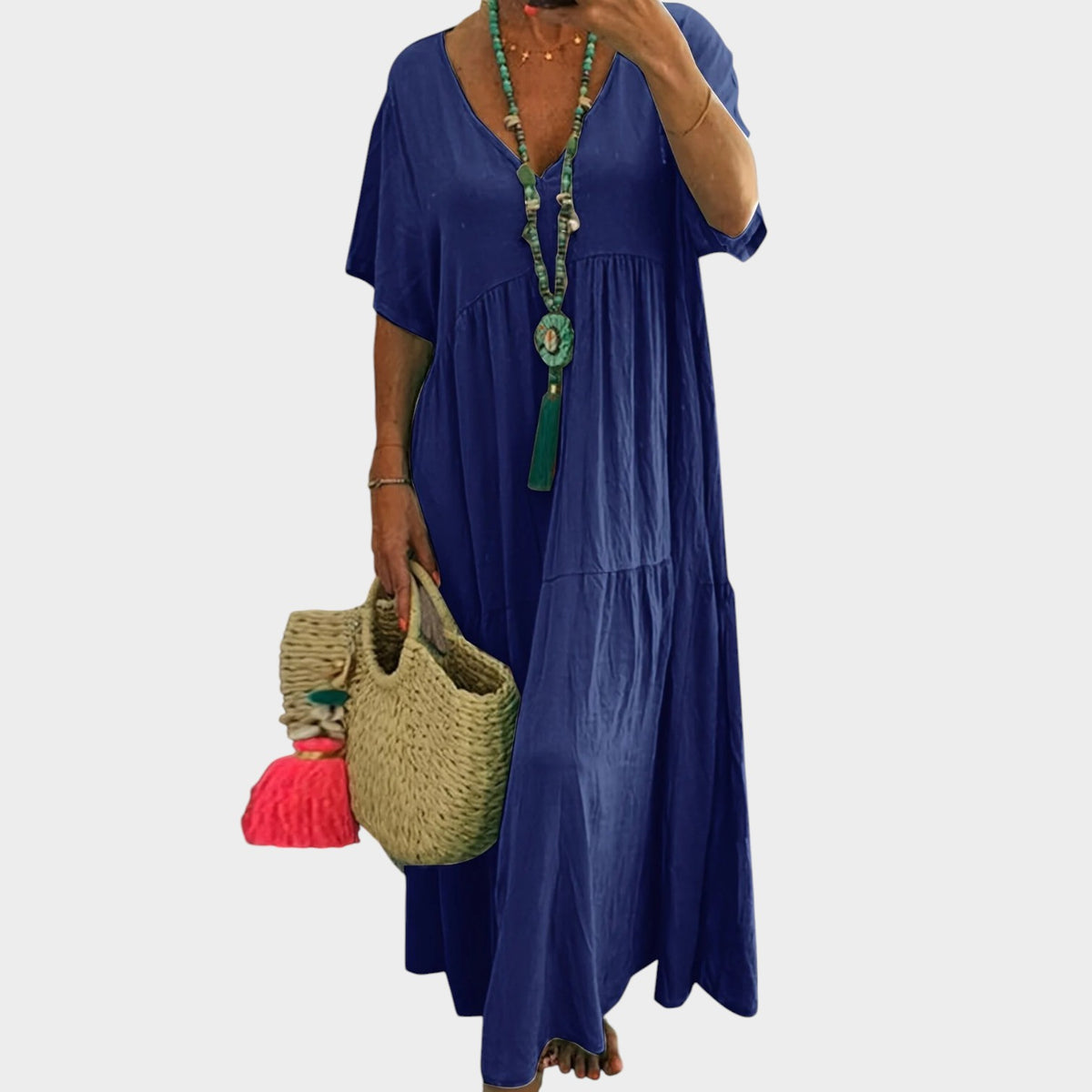 Women's Plus Size Maxi Dress with Short Sleeves and Layered Ruffle Hem