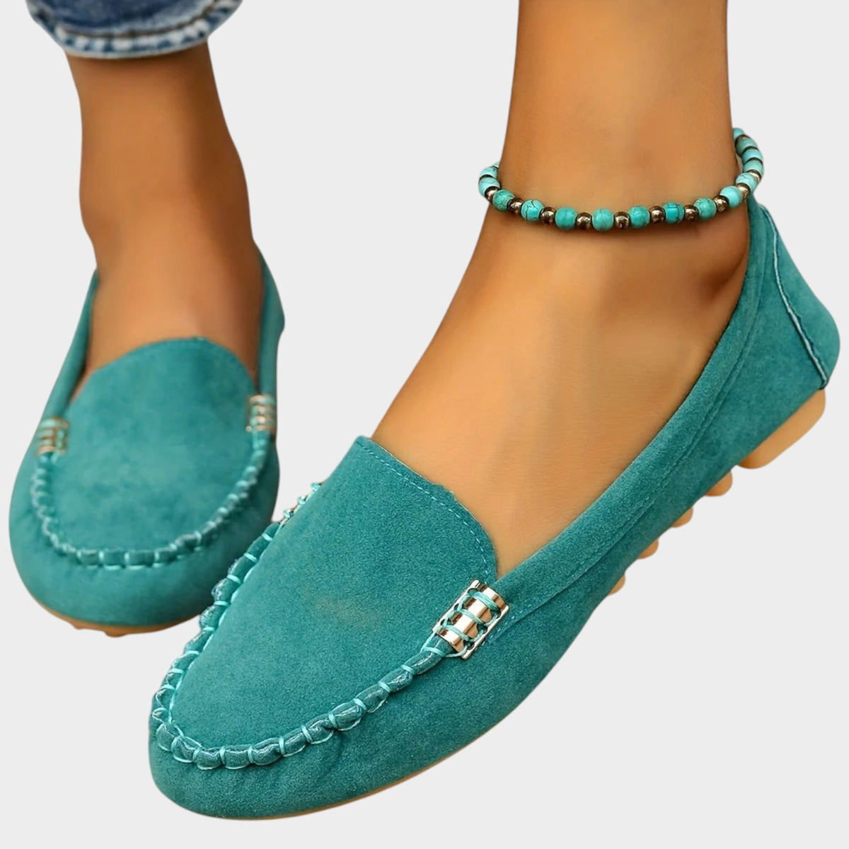 Women’s Loafers Suede Round Toe Stitch Detail