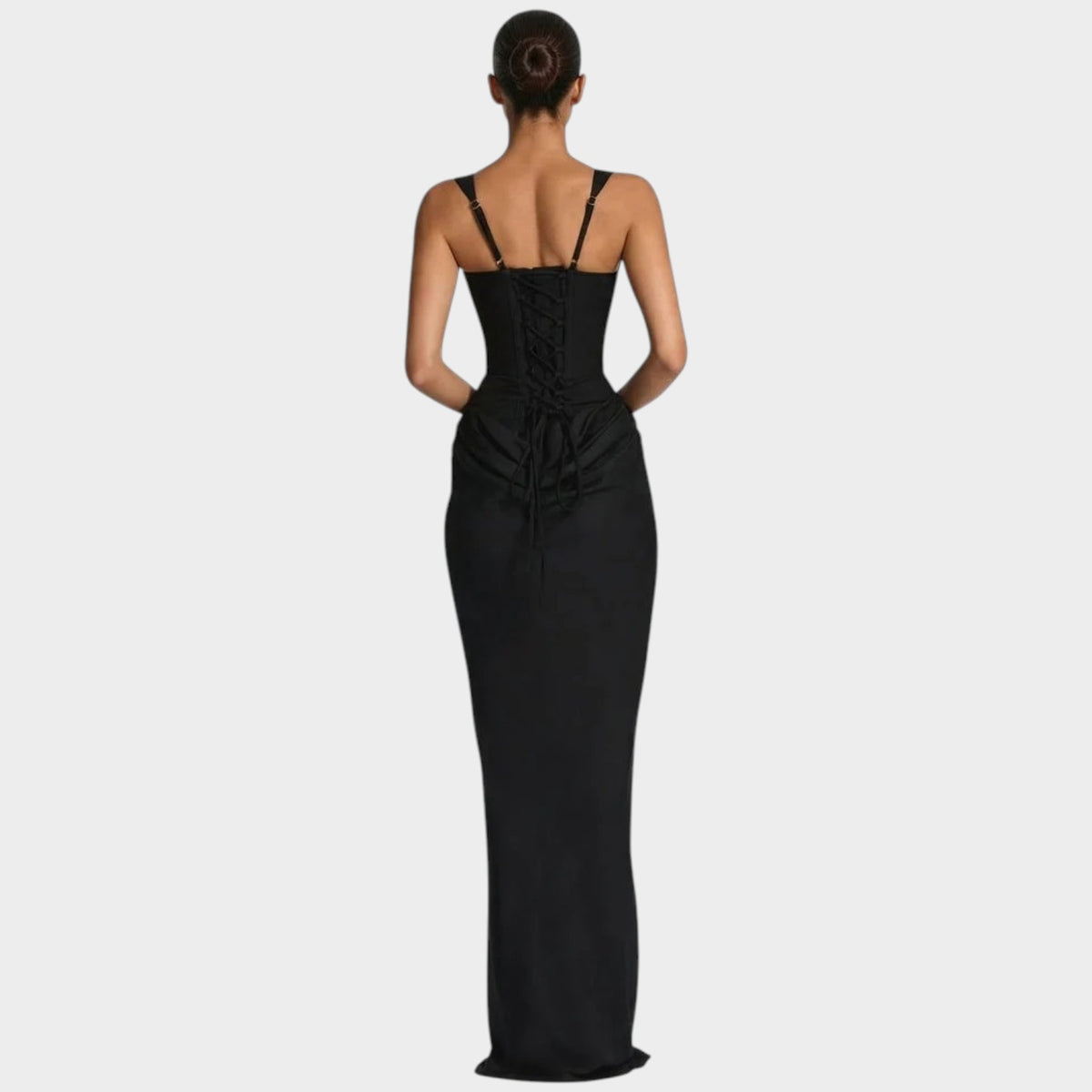 Women’s Corset Maxi Dress with Square Neckline, Draped Skirt and Lace-Up Back