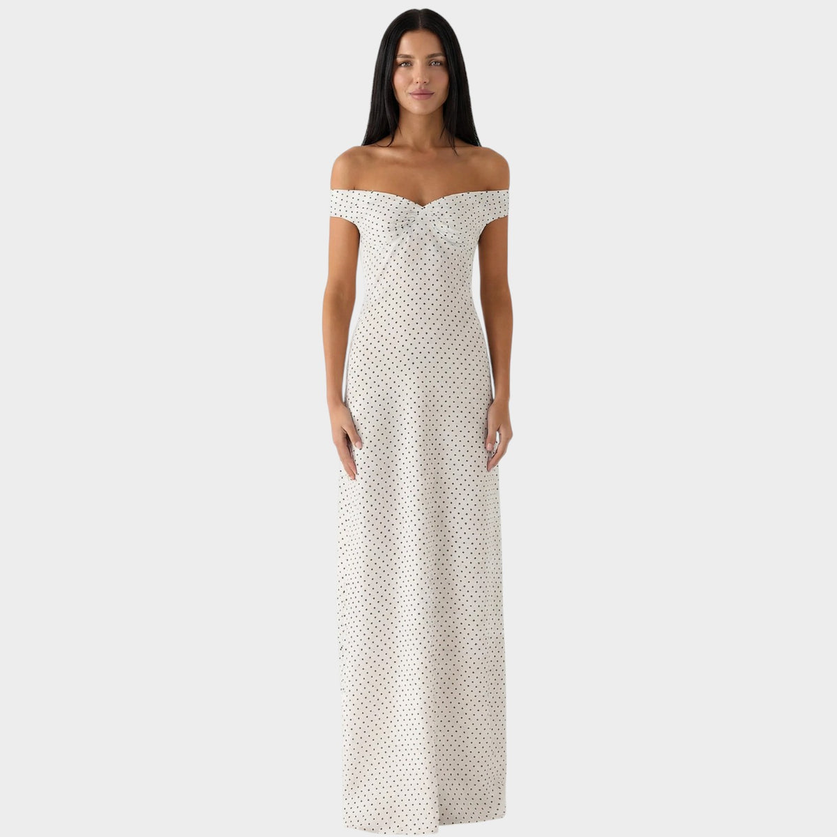 Women’s Polka Dot Maxi Dress with Off-Shoulder Sweetheart Neckline