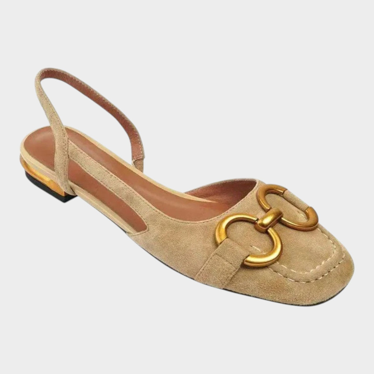 Women’s Leather Slingback Flats Buckle Detail Low Heel