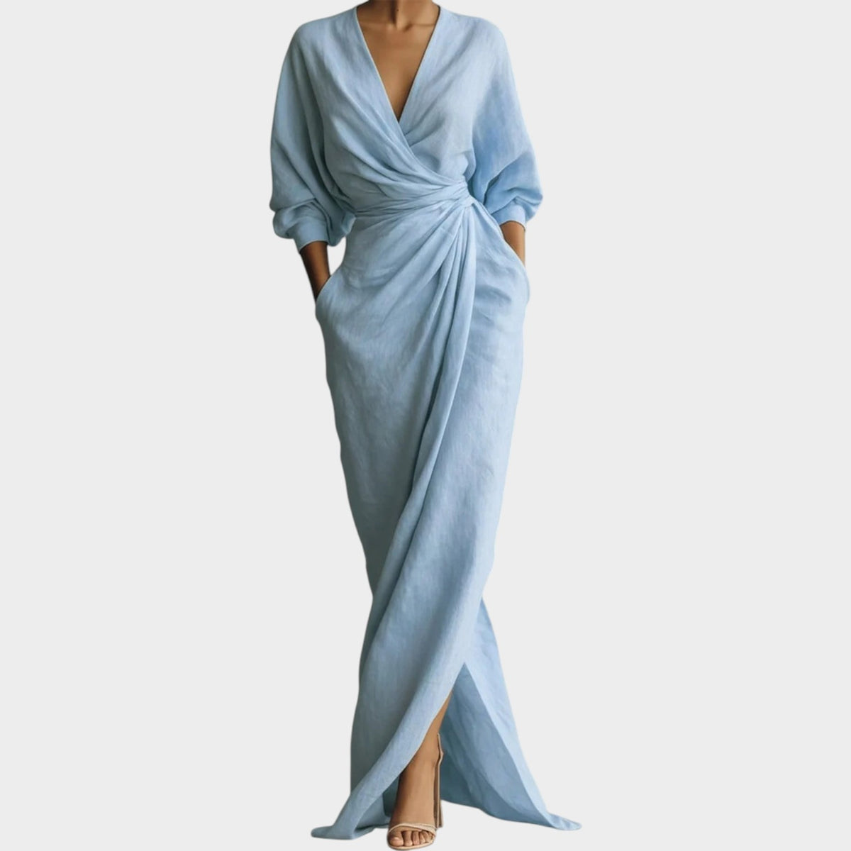 Women’s Maxi Dress with Three-Quarter Sleeves and Side Pockets