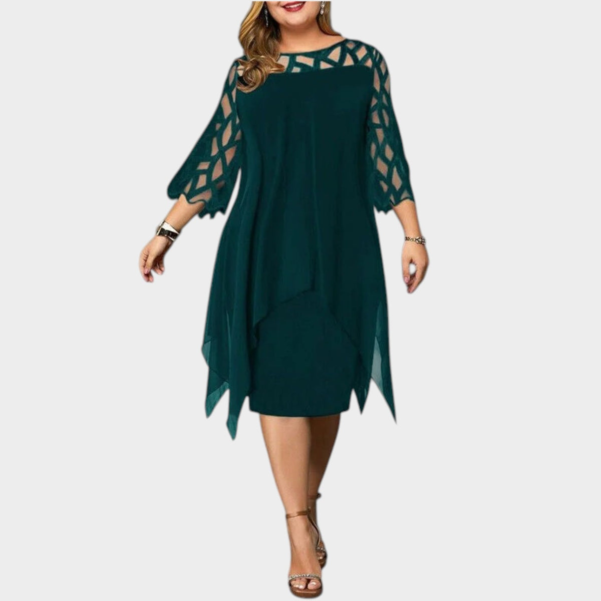 Women’s Plus Size Midi Dress with Cut-Out Sleeves and Asymmetrical Hem