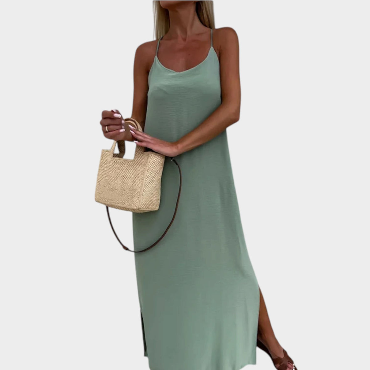 Women’s Summer Maxi Dress with Spaghetti Straps, Relaxed Fit and Side Slit