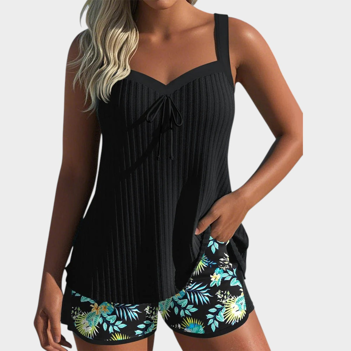 Women’s Tankini Set Floral Print Sleeveless Two-Piece Swimwear