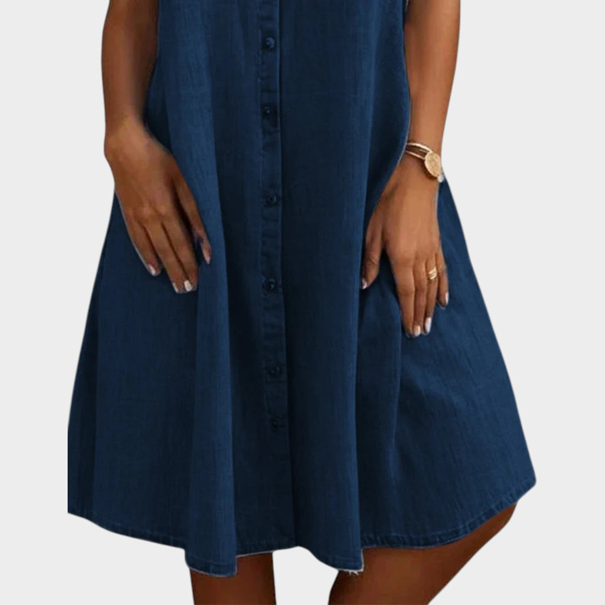 Women’s Denim Shirt Dress with Button Front and Roll-Up Sleeves