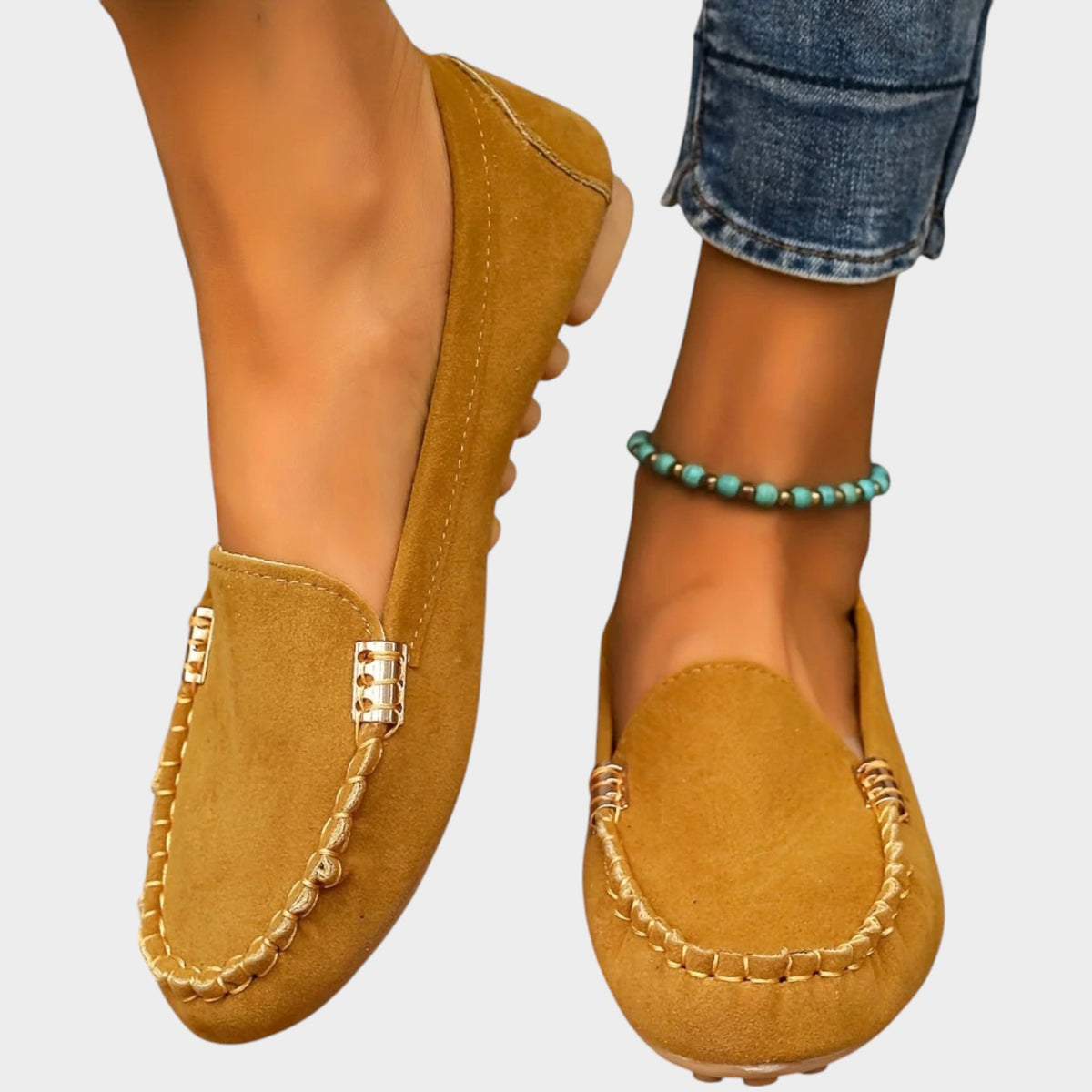 Women’s Loafers Suede Round Toe Stitch Detail