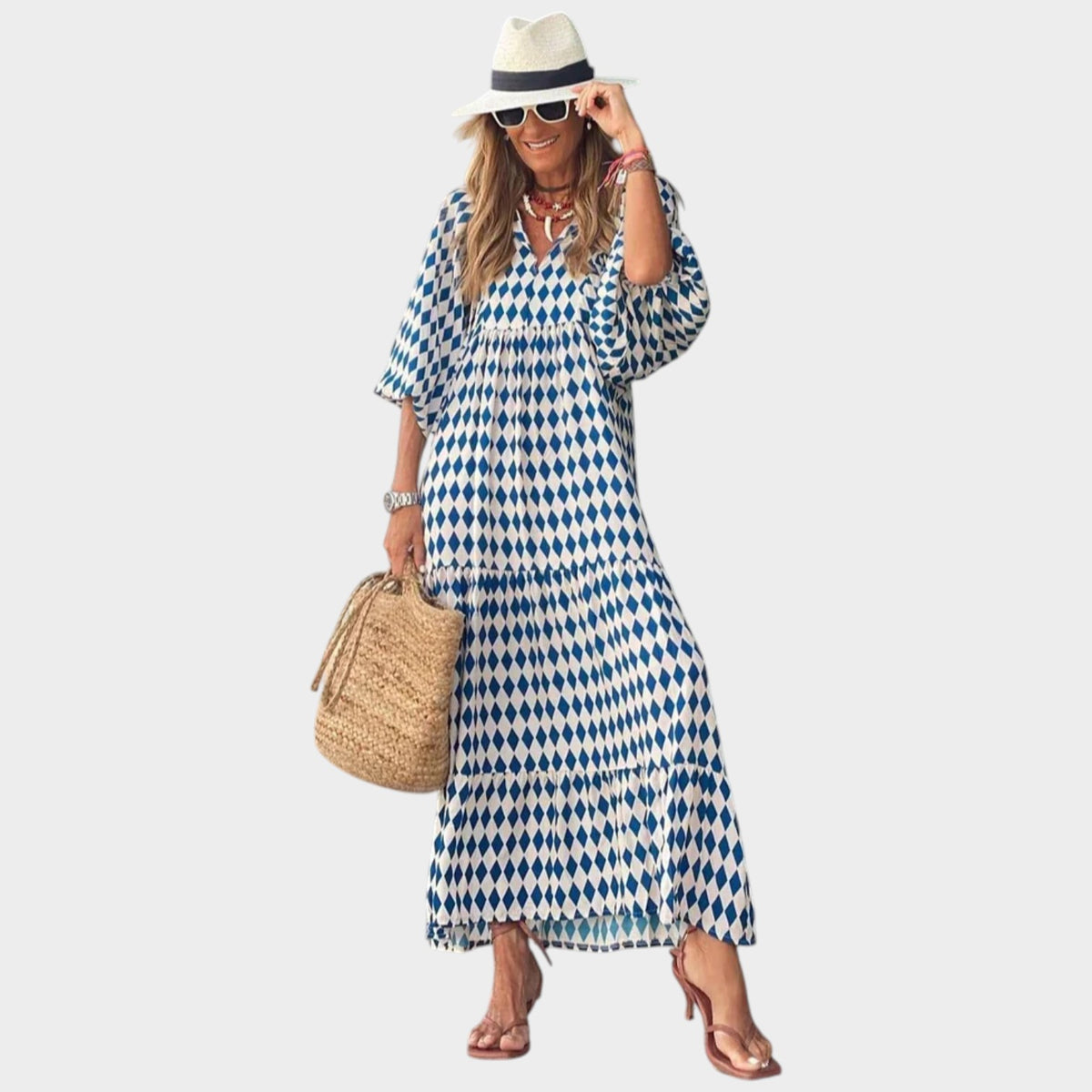 Women’s Polka Dot Maxi Dress with Boho Style and Regular Fit