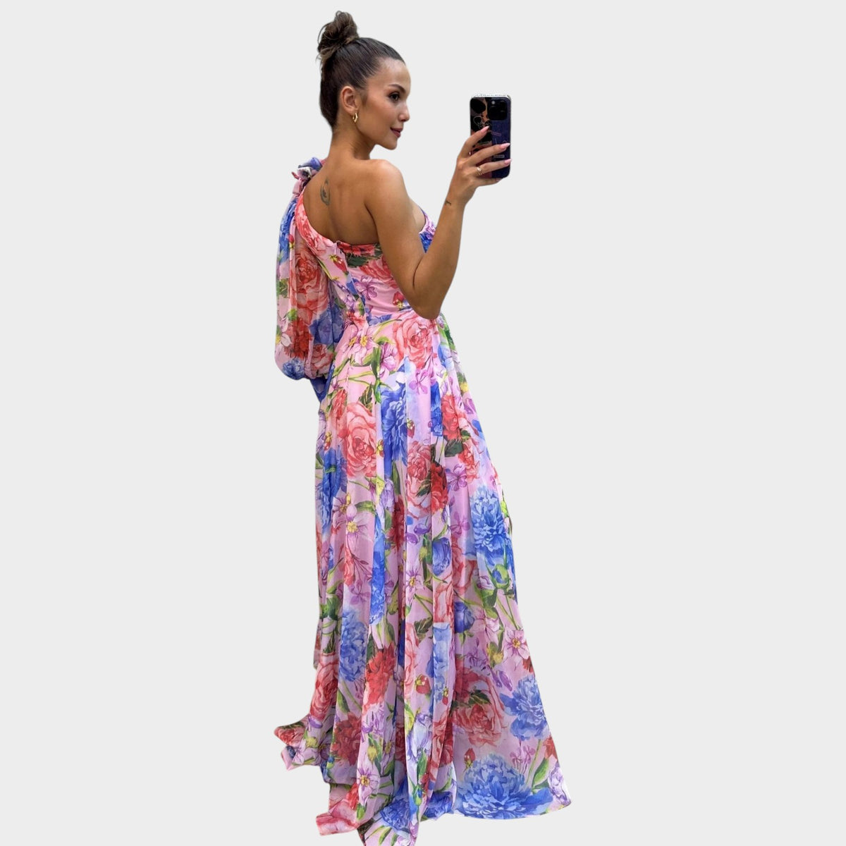 Women’s One-Shoulder Maxi Dress with Draped Waist and High Side Slit