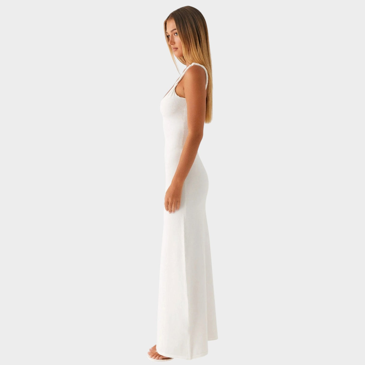 Women’s Maxi Dress with Twisted Shoulder Straps and Plunge V-Neck