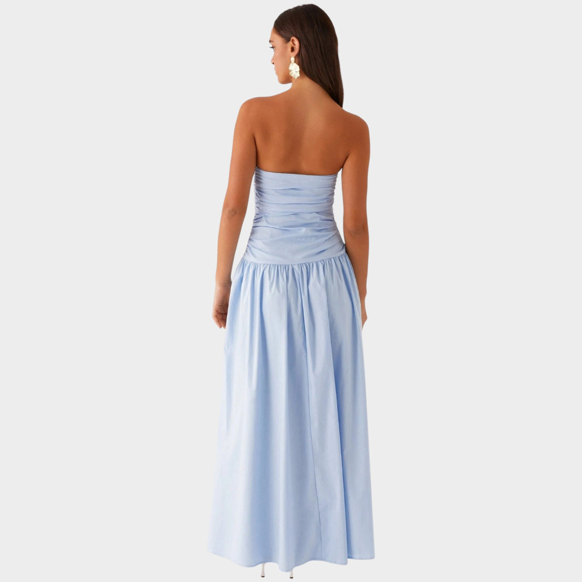 Women’s Strapless Maxi Dress with Ruched Bodice Flowing Skirt