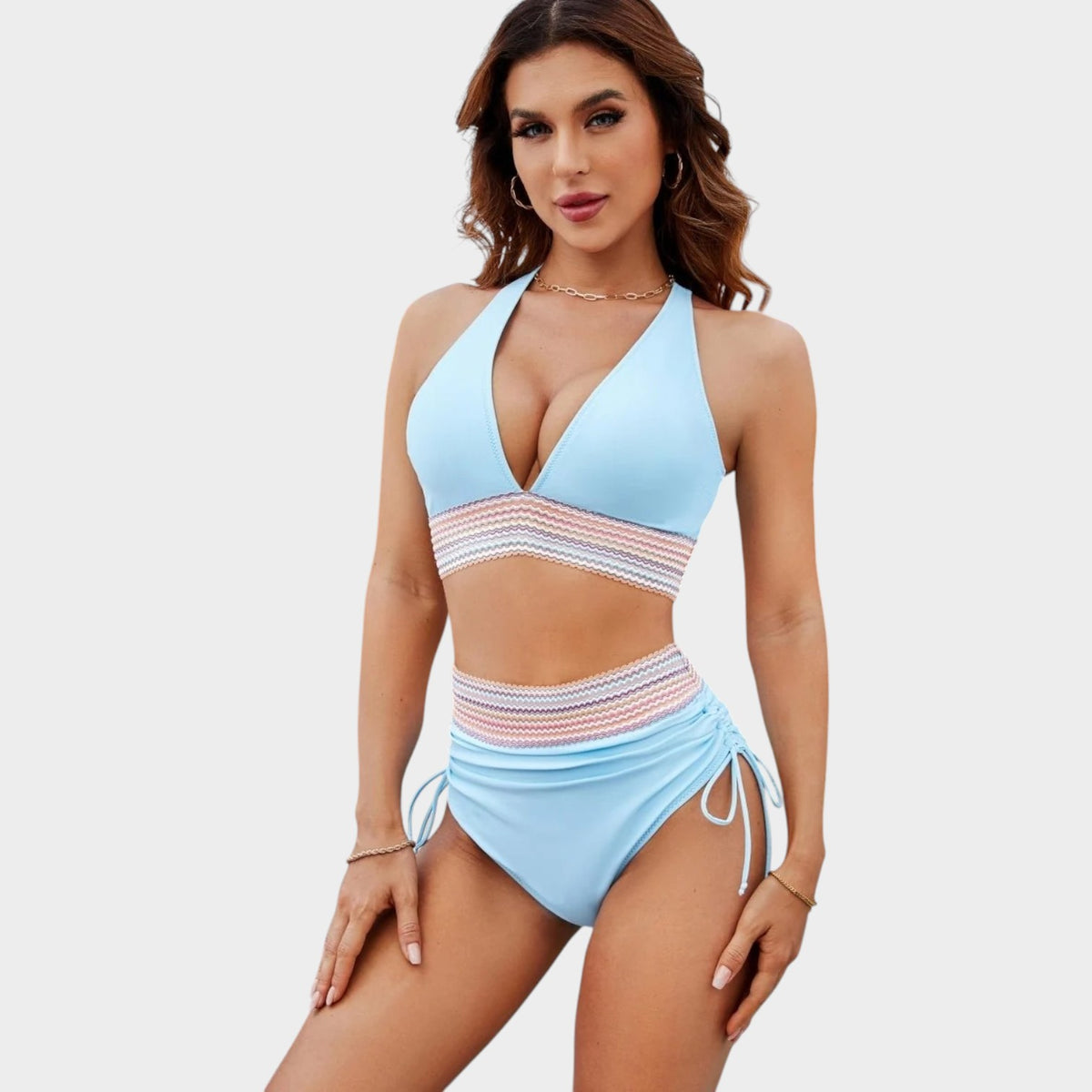 Women’s Swimsuit V-Neck Wide Straps Ruched Waist Push-Up