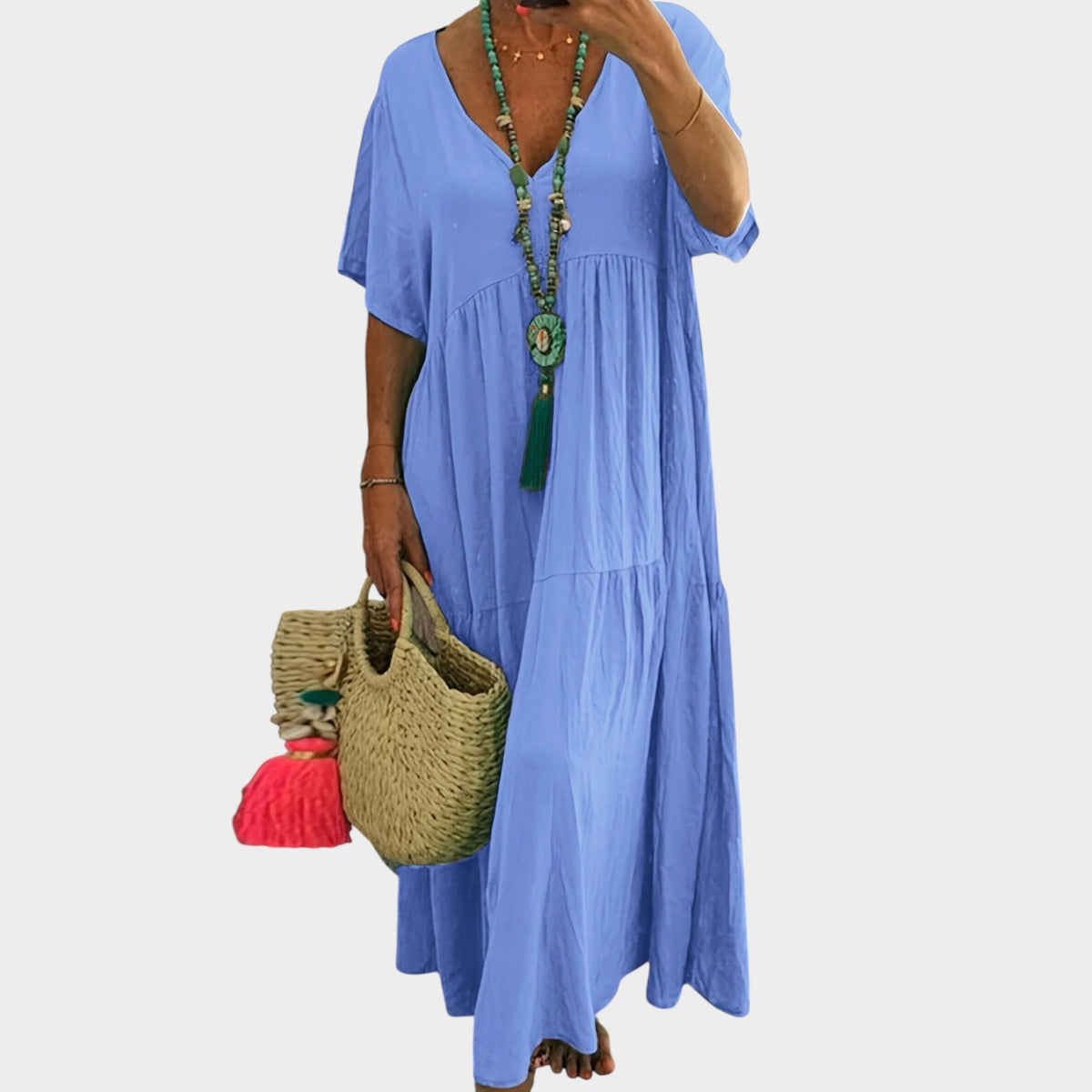 Women’s Plus Size Maxi Dress with V-Neck and Tiered Skirt