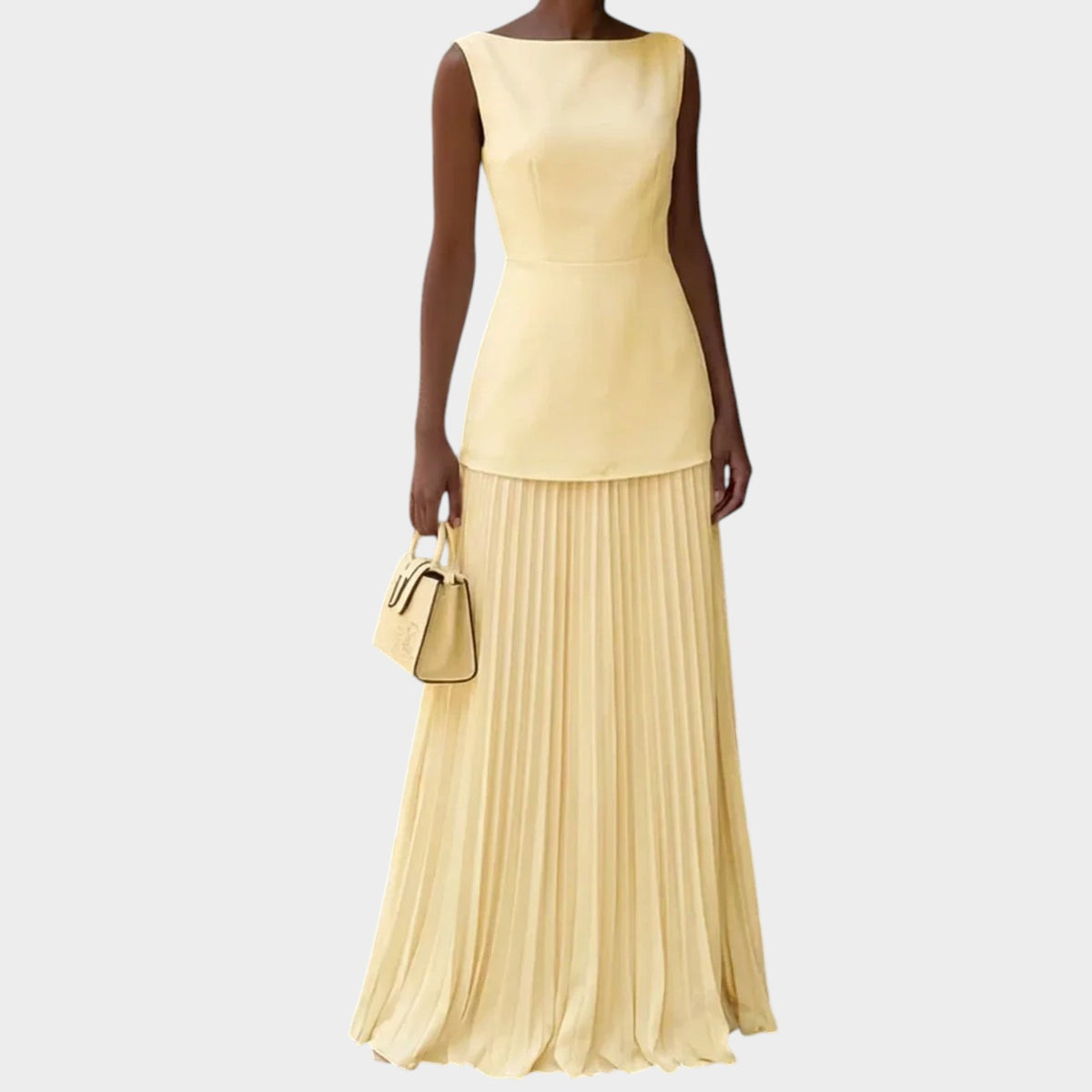 Women’s Sleeveless Maxi Dress with Structured Bodice and Pleated Skirt