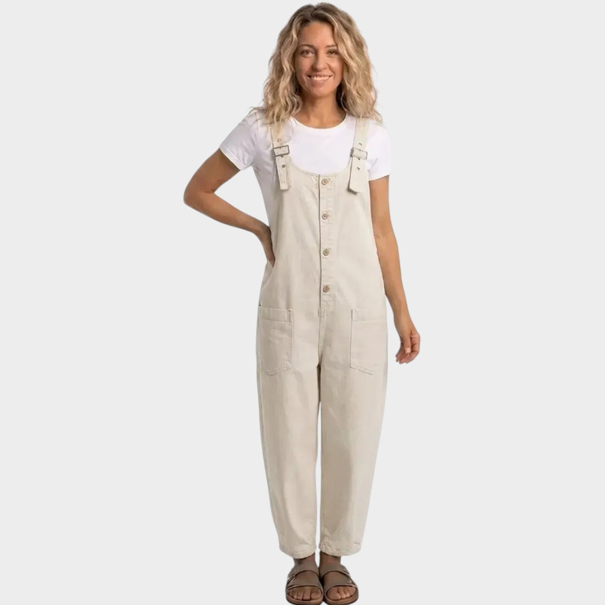 Women’s Denim Overalls Wide-Leg Adjustable Buckle Straps Front Pockets