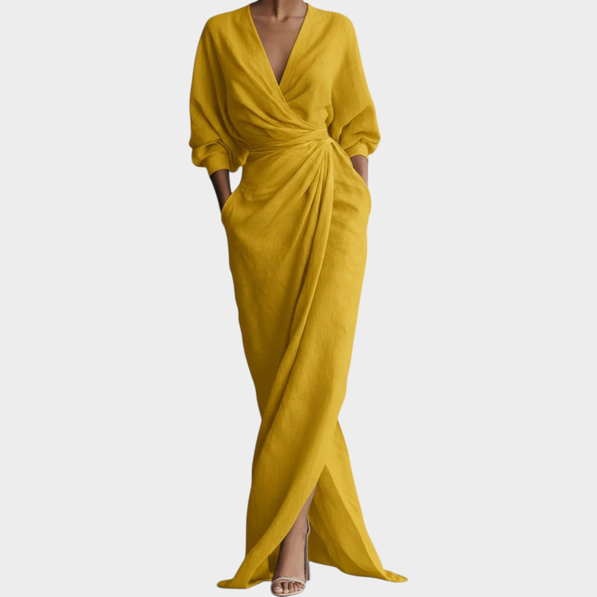 Women’s Maxi Dress with Three-Quarter Sleeves and Side Pockets