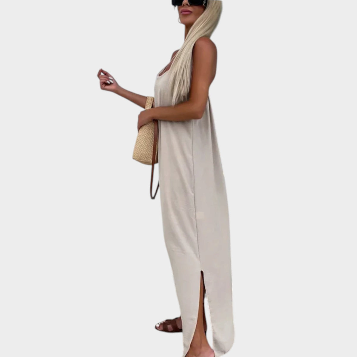 Women’s Summer Maxi Dress with Spaghetti Straps, Relaxed Fit and Side Slit
